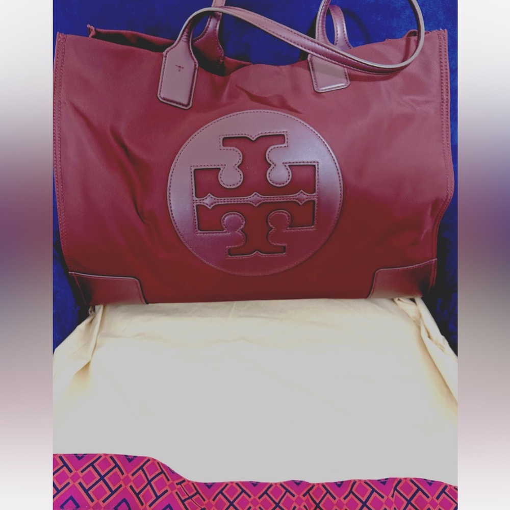 Tory Burch Ella Nylon Women's Large Tote Burgandy